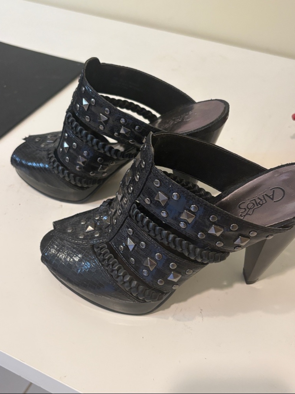 Carlos by Carlos Santana Black Studded Braided Mules - Picture 2 of 3